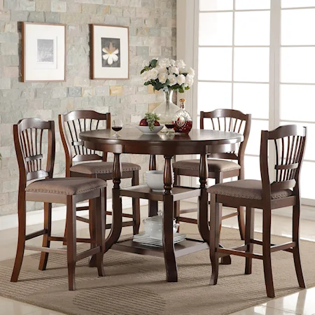 5 Piece Round Counter Table Set with Storage Shelves